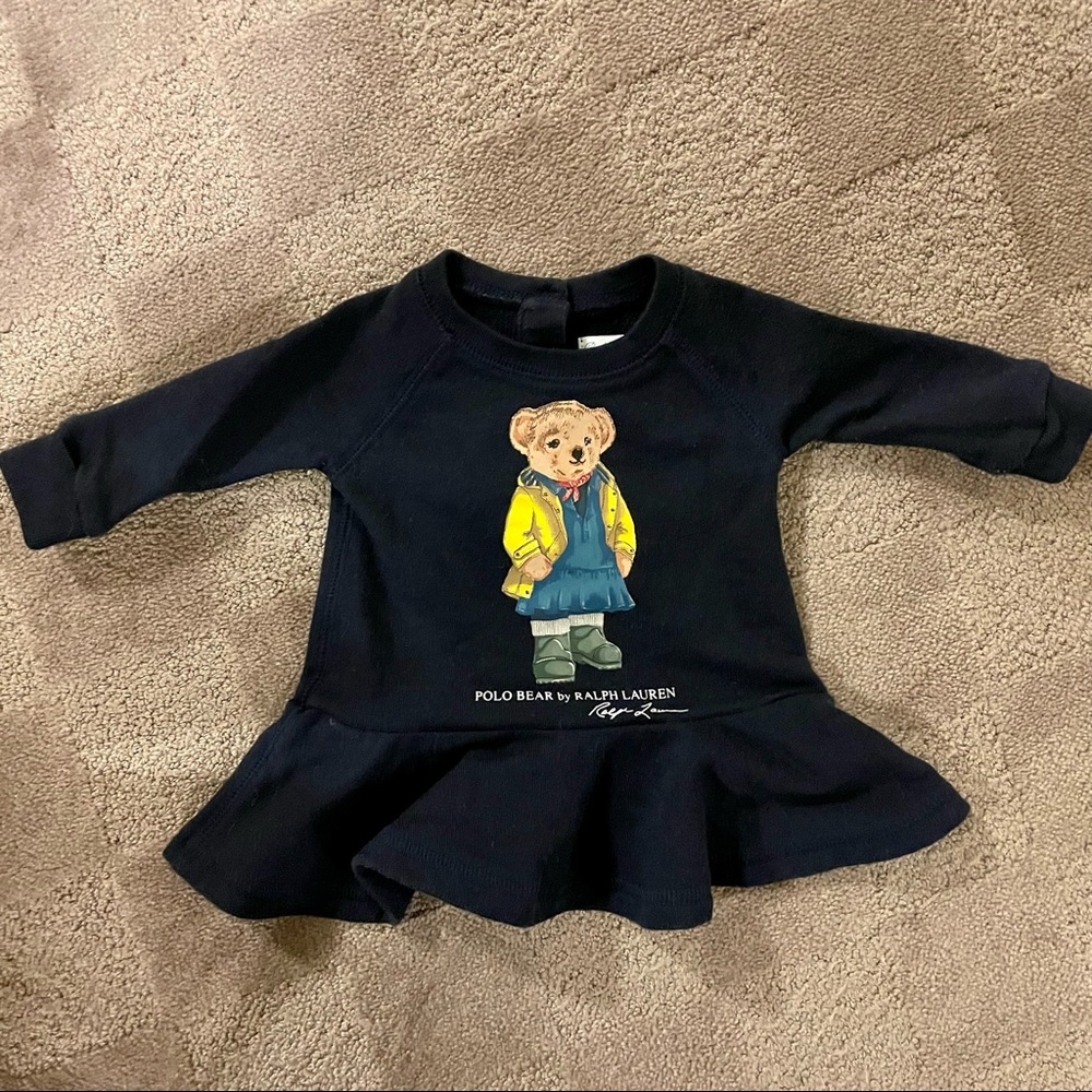 Ralph Lauren Baby Polo Bear long sleeve dress (3M)